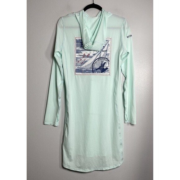 BITTER END Crew Patch Dritek Hoodie Dress Medium Mint Green Sailing Tropical - Picture 4 of 9